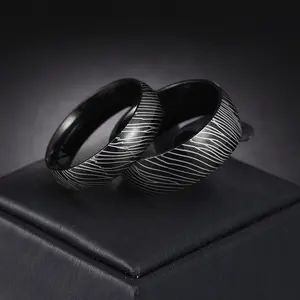 2023 уникальное кольцо из нержавеющей стали из дамасской стали 8 мм/6 мм черное титановое стальное кольцо для мужчин обручальные свадебные украшения