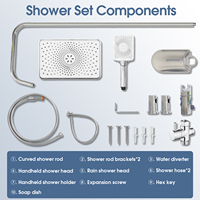 Ensemble de douche à main en plastique ABS avec garantie de 2 ans, buse en silicone, colonne de douche en acier inoxydable brossé sans robinet, salle de bain