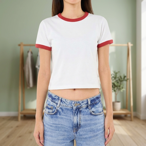 T-shirt bébé rouge à col contrastant, impression DTF, 40 fils, 210 g/m², personnalisé, haute qualité Thaïlande - Product Image 6