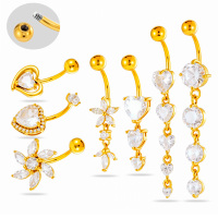 Anneau de nombril Maina pour l'été, hypoallergénique, plaqué or, bijoux de piercing au nombril, anneaux de nombril longs à plusieurs zircons