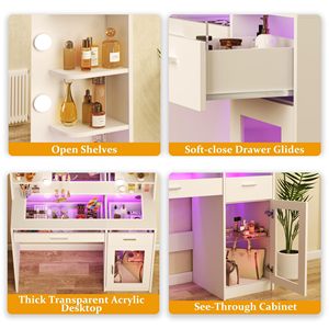<span class=keywords><strong>Tocador</strong></span> de Maquillaje Blanco con Espejo Iluminado y Regleta de Enchufes, 2 Cajones, <span class=keywords><strong>Tocador</strong></span> para Dormitorio - Product Image 5