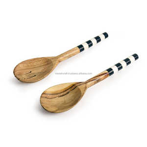 Trendy 2025 New Design Luxury Small Gold Plated Long Handle Eco-friendly <b>Wooden</b> Spoon for Serving Cooking Bulk Quantity India - Product Image 4