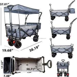 Draagbare Opvouwbare Handwagen Karren Stalen Metalen Structuur Stof Platform Buiten Gebruik-Strand Reizen Camping Winkelen - Product Image 3