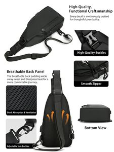 Bolso Bandolera Impermeable para <span class=keywords><strong>Hombre</strong></span>, Bolso <span class=keywords><strong>de</strong></span> Pecho, Bolso Cruzado con Carga USB para <span class=keywords><strong>Hombre</strong></span> - Product Image 4