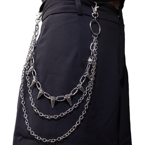 โซ่คาดเอวแบบฮิปฮอปเมทัล ประดับหนามแหลม ทำจากโลหะผสมสังกะสี หลายชั้น สำหรับชุดไปงานปาร์ตี้ โซ่ตกแต่งกางเกง สีขาว K - Product Image 2