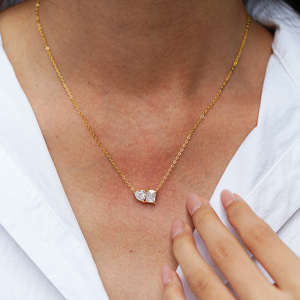 Collana di nozze di lusso in pietra doppia Moissanite <span class=keywords><strong>D</strong></span> colore VVS cuore smeraldo ciondolo 18K giallo oro piatto <span class=keywords><strong>925</strong></span> <span class=keywords><strong>argento</strong></span> per le donne - Product Image 4