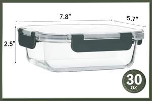 Recipientes de Vidrio para Preparación de Comidas de 30 oz, Recipientes de Vidrio para Almacenamiento de Alimentos con Tapas Herméticas, Loncheras Bento de Vidrio Aptas para Congelador y Lavavajillas - Product Image 3