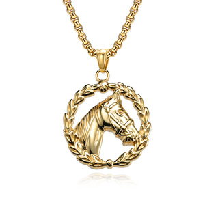 Stainless steel horse <b>head</b> pendant, trendy punk necklace, popular cross-border e-commerce from Europe and America, source manufa - Product Image 1