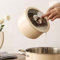 Batterie de cuisine Gcook au design coréen en acier inoxydable 304 antiadhésive, ensemble de 4 pièces, base multicouche, compatible gaz et induction, marmite à soupe à double poignée en verre