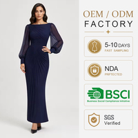 Service OEM Robe longue maxi en jersey à col bateau, manches longues transparentes bouffantes et froncées, coupe personnalisée