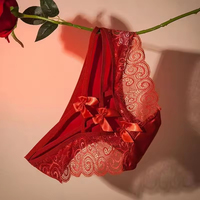 Celana Dalam G-string Model Bowknot Motif Bunga Semi Transparan Celana Dalam Wanita Model Hollow Out Thong Wanita