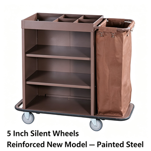 Carrito de Limpieza Multiusos para Conserjería, Carro de Limpieza Comercial con Soporte para Bolsas de Basura, Cubos Desmontables y Estante de Almacenamiento - Product Image 5