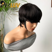 Perruque en cheveux humains naturels vierges non traités, courte, avec frange, sans colle, dentelle HD, pour vente en gros