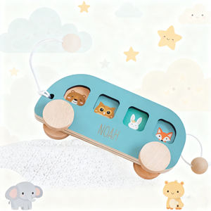 PAFU Bus en bois personnalisé, cadeau de premier anniversaire pour bébé garçon et fille, <span class=keywords><strong>voiture</strong></span> jouet avec nom personnalisé pour tout-petits et cadeau de baptême - Product Image 4