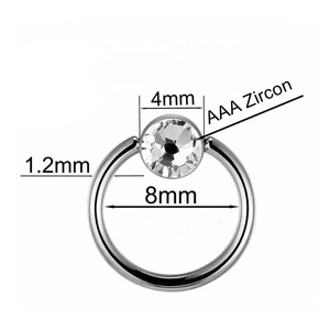 Anneaux de <span class=keywords><strong>piercing</strong></span> unisexes en titane G23 avec cristal, bijoux corporels tendance à billes captives - Product Image 2
