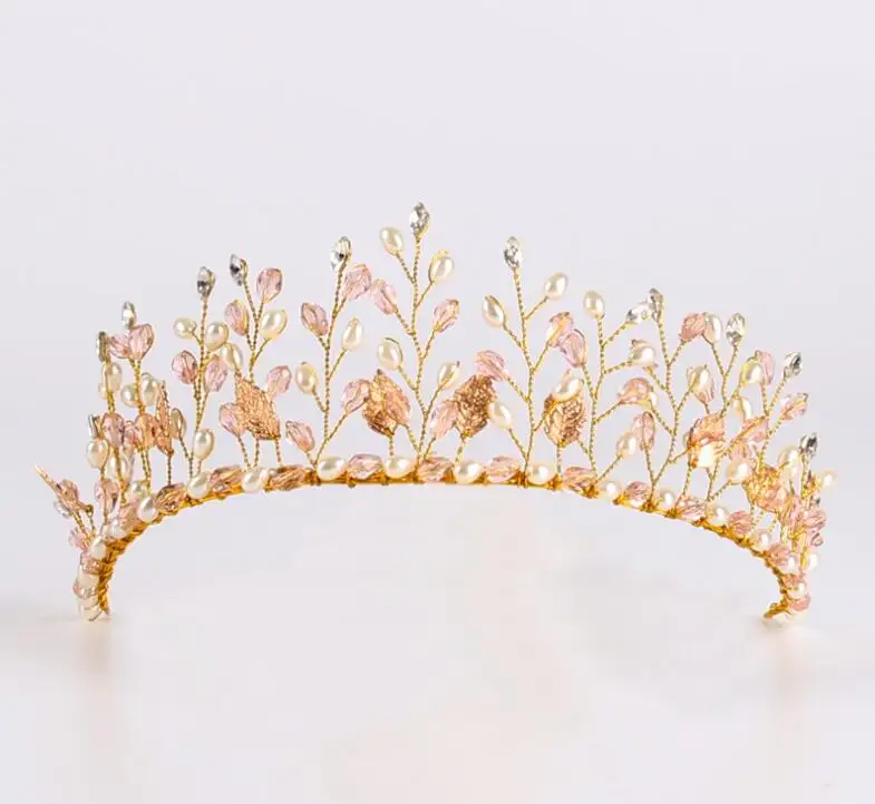 Gorgeous Pink Crystal crown Queen Tiaras and Crowns large pageant crowns for Girls Prom Party Wedding