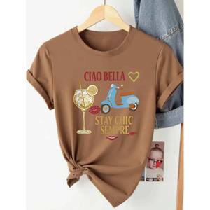 Atmungsaktives, lässiges CIAO BELLA STAY CHIC <span class=keywords><strong>SEMPRE</strong></span> T-Shirt für Damen mit Musterdruck, weich, bequem, normaler O-Ausschnitt, kurze Ärmel - Product Image 5