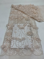NI.AI Nouveau tissu en dentelle 3D fleurie perlée avec perles brodées et sequins pour robes de mariée et matériaux de confection pour filles