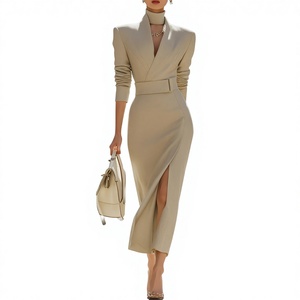 Abito Vintage da Donna, Slim Fit, Scollo a V, Vita Alta, Lunghezza Media, in Poliestere, Moda Autunnale - Product Image 1