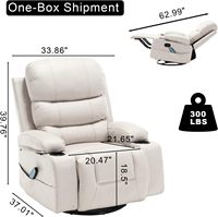 Fauteuil inclinable manuel beige à bascule et pivotant avec massage, chauffage, porte-gobelets, en similicuir surdimensionné pour salon