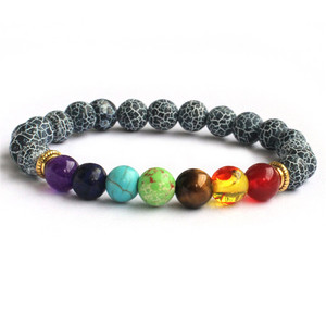Wholesale New Style Colorful Beaded Bracelet Natural <b>Stone</b> <b>Beads</b> Healing Energy Lava <b>Stone</b> Crystal Round Stretch Bracelet - Product Image 5