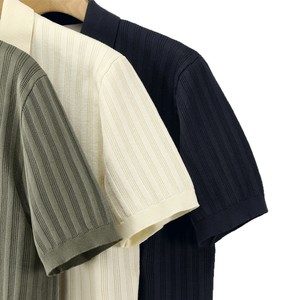 Chemise à manches courtes côtelée pour homme, couleur unie, coupe ample, disponible en abricot, noir, bleu, vert, tailles MLXL2XL3XL - Product Image 4