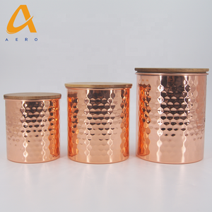 Personalizado Cobre Martelado Selado Pote de Chá De Feijão De Café de Aço Inoxidável 304 Jar Suger Recipientes de Armazenamento De Alimentos com tampa de madeira - Product Image 3