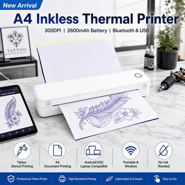 YUANAIDC YJ-A403B A4 Portable Inkless Thermal Printer | USB Compatible for Android/iOS/Laptop | 216mm Printing