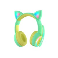 Headset LED telinga kucing merah muda lucu mikrofon Noise-Cancelling semua suara mendengarkan musik Gaming anak perempuan