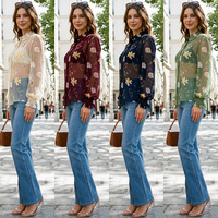 Chemisier en mousseline transparente à imprimé floral, manches longues, boutonné, style décontracté, idéal pour la plage, vente en gros, personnalisable OEM ODM