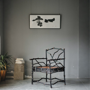 Fauteuil en bambou de style chinois, dossier rond, fait main, Wabi Sabi, chaise de salon - Product Image 5