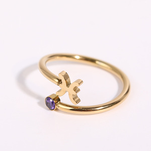 Vergoldeter Edelstahl 12 Sternzeichen Einstell ringe Horoskop <span class=keywords><strong>ring</strong></span> Goldringe für Frauen 18 Karat Schmuck - Product Image 5