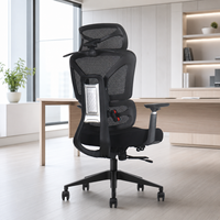 Chaise de bureau ergonomique en maille avec appui-tête et accoudoirs réglables, base pivotante pour atelier et bureau