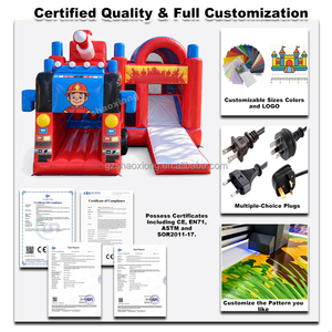 Château gonflable commercial <span class=keywords><strong>pour</strong></span> enfants, thème camion de pompiers, avec toboggan et souffleur - Product Image 3