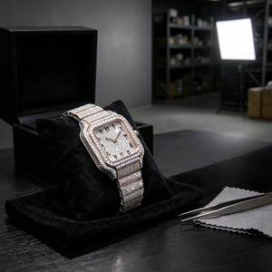 Montre de luxe en or rose avec diamants, rectangulaire, analogique, quartz, cristal saphir, moissanite, mécanique, hip-hop, automatique - Product Image 2