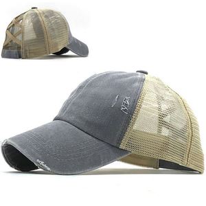 Men's Distressed Ponytail Baseball Sunshade <b>Hat</b> Washed Cotton Ripped Mesh Cap Embroidered Logo Soft Wholesale Promotional Cap - Product Image 4