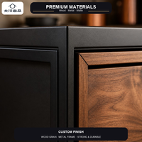 Ensemble de cuisine industriel haut de gamme en bois, finition mate bicolore personnalisée avec étagères ouvertes pour loft, villa, espace commercial, résistant à l'eau