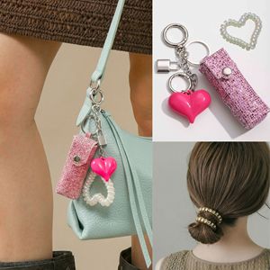 Wholesale Colorful Multifunctional Lipstick Holder Hair Elastic Accessories <strong>Heart</strong> Pendants Rope Knots <strong>Key</strong> <strong>Chain</strong> Handbag Charms - Product Image 2
