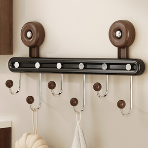 Vintage Walnut Wood Suction Cup Hooks 5 <b>6</b> 7 Hooks Wall Mounted Kitchen Bathroom Rustic Style Robe Hooks - Product Image 2