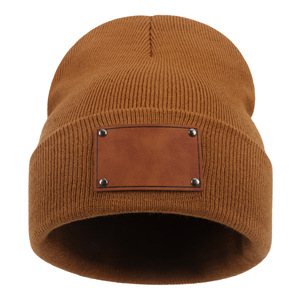 Thời trang trống da vá trẻ em người lớn mùa đông trẻ em Mũ trẻ em bé dệt kim <span class=keywords><strong>Beanie</strong></span> <span class=keywords><strong>Hat</strong></span> với tùy chỉnh Tên Laser logo - Product Image 1