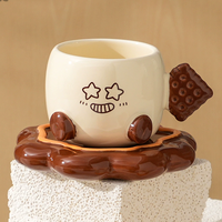 Tasse et soucoupe en céramique créatives en forme de biscuit de dessin animé, motif visage mignon, vaisselle pour le thé de l'après-midi