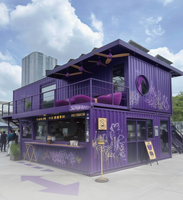Maison modulaire à deux étages en conteneurs avec fenêtres en verre et écran LED pour boutique et bar