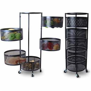 Kitchen <b>Storage</b> Rack 2/3/4/5 Tier Rack Rotatable <b>Storage</b> <b>Vegetable</b> Basket 360 Degree Rotating Baskets Rack With Wheels - Product Image 1