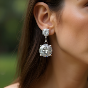 Orecchini Pendenti in Zircone Oro Rosa, Taglio Brillante Rotondo, Montatura a Griffe, Gioielli Classici da Donna per Feste, in Lega - Product Image 2