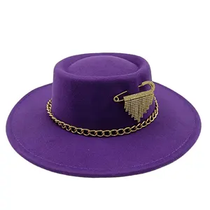 Listo para enviar 21 colores moda rhinestone pin Pork Pie Jazz Hat Flat Top hat Wide Brim Porkpie Fedora sombreros de fieltro mujeres