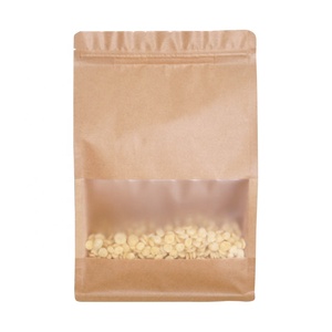 Eco-Friendly Brown Ziplock Kraft Paper Flat Bottom Zipper Bag Window PE Heat Sealed Food Packaging Plastic <strong>Pouch</strong> - Product Image 4