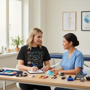 Camiseta de terapia ocupacional para adultos, unisex, negra, con iconos coloridos y diseño de texto para terapeutas - Product Image 3