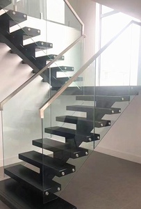 Escalera de Vidrio Interior de Nuevo Diseño <span class=keywords><strong>Alucasa</strong></span> con Peldaños de Madera Sólida, Diseño de Escalera de Vidrio Flotante - Product Image 4