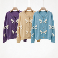 Vente en gros usine – Nouveau cardigan en maille douce unie, coupe oversize, épaules tombantes, avec patch papillon, manches longues, pour femme
