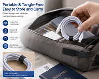 Kabel Pengisian Cepat USB-C ke C Premium 100W PD Magnetik, Kabel Data Silikon Anti Kusut dengan Penggulung Otomatis